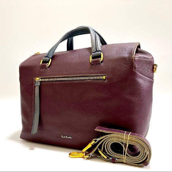 Paul Smith Burgundy Leather Briefcase Satchel Bag with Strap - Picture 1 of 16